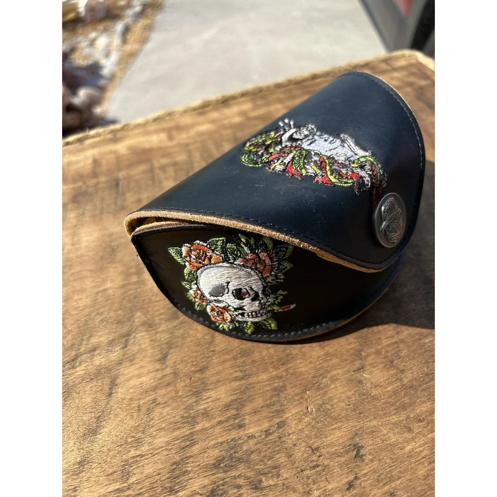 Ed Hardy Christian Audigier Sunglasses Case Skull Tiger Tattoo Embroidered